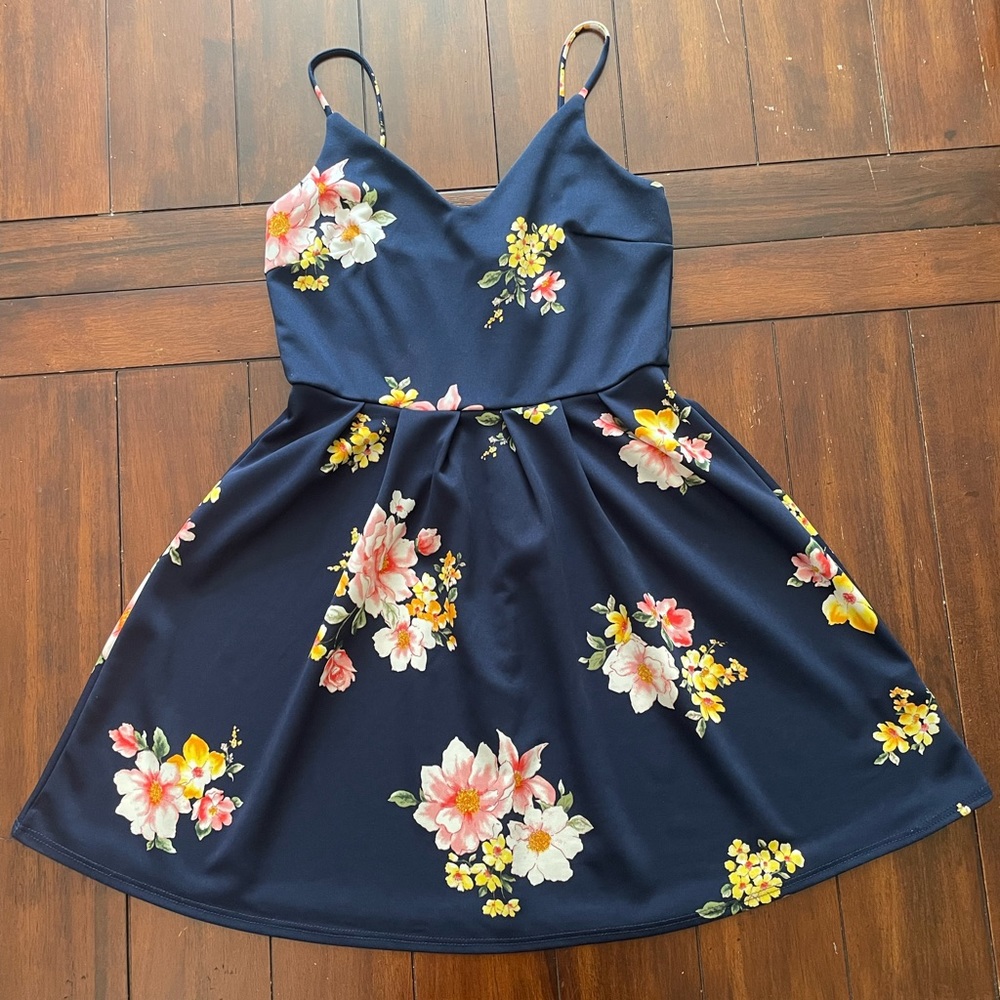 Blue floral spaghetti strap summer dress